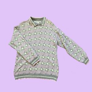 🚖Vintage Geo Diamond Print 80s Sweater with Collar🚖 Very Harry Styles💕